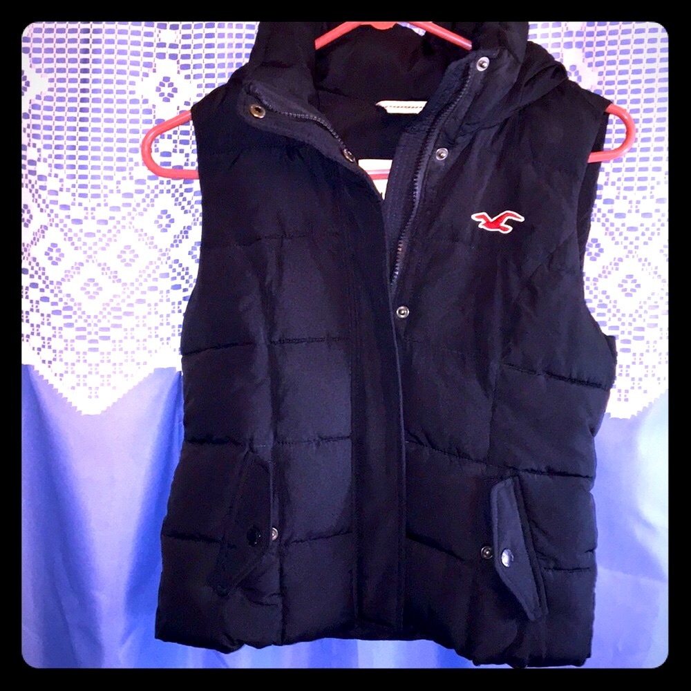 Hollister Navy Hooded Puff Vest